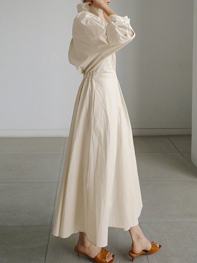 Long-Sleeve Belted Maxi Shirt Dress for Women
