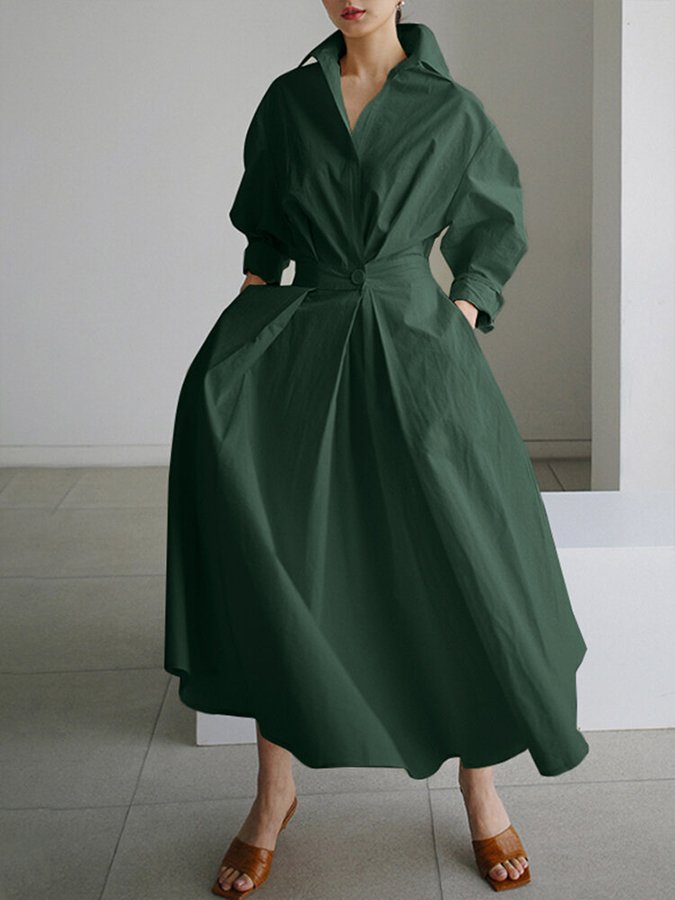 Long-Sleeve Belted Maxi Shirt Dress for Women