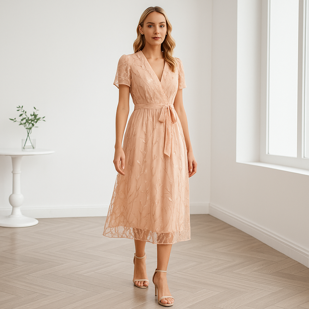 Elegant Lace Midi Wrap Dress for Women