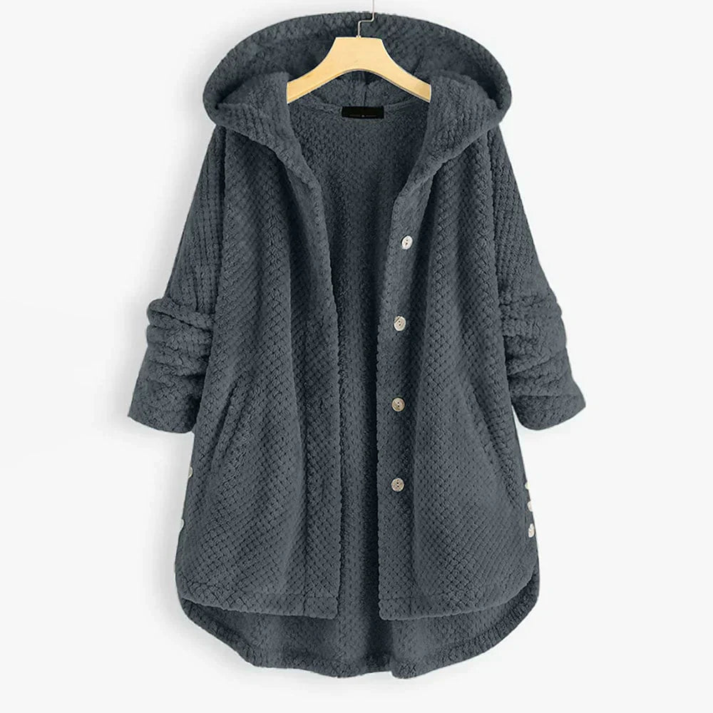 Button-Up Hooded Fleece Coat