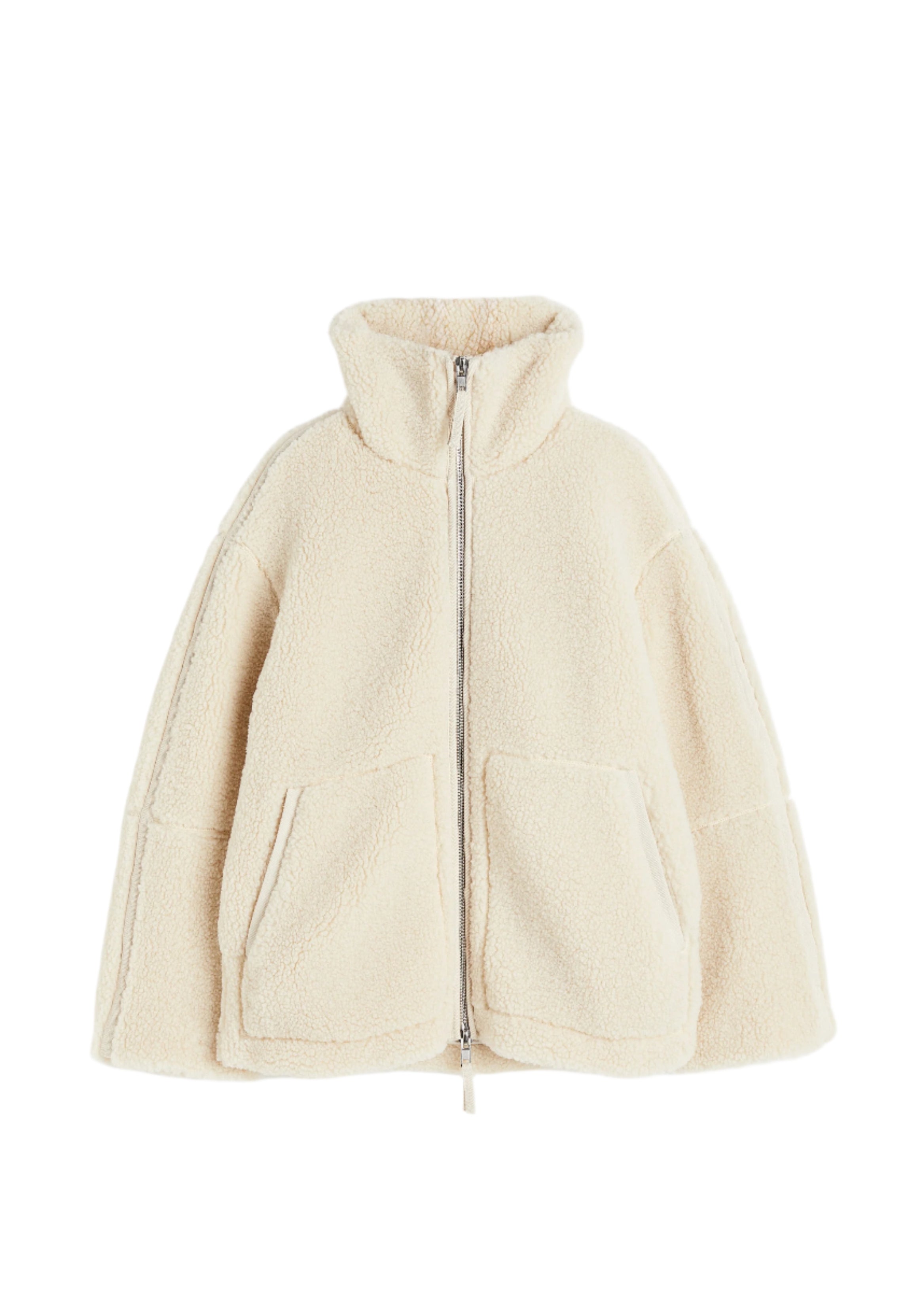 Oversized Teddy Fleece Zip-Up Jacket with High Neck
