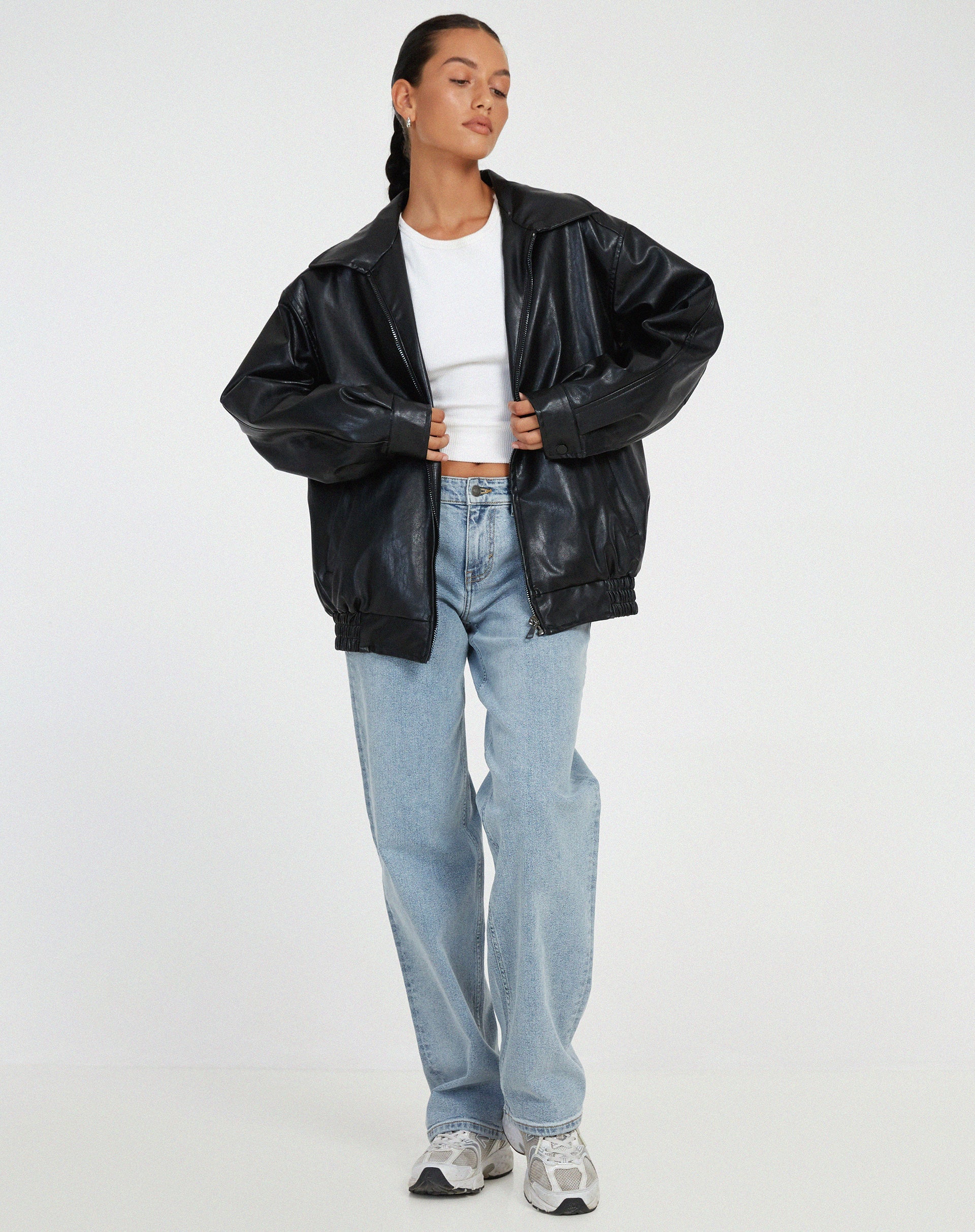 Oversized Faux Leather Jacket for Women – Stylish Casual Outerwear