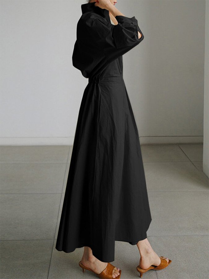 Long-Sleeve Belted Maxi Shirt Dress for Women