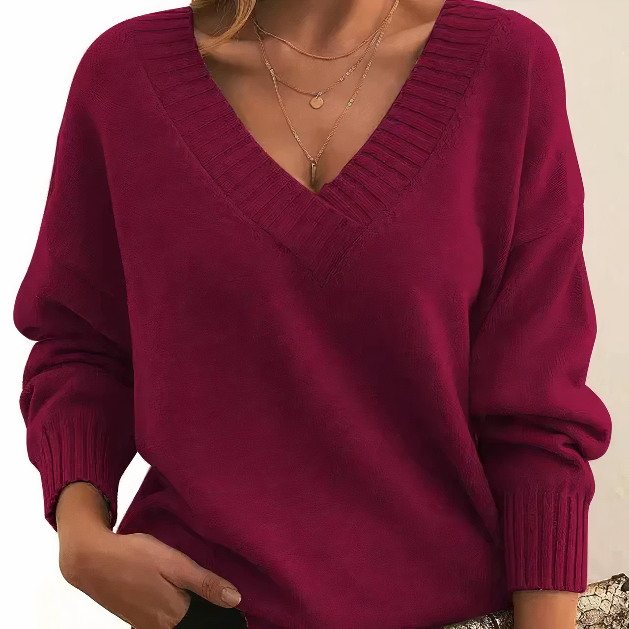 Classic V-Neck Knitted Sweater for Women
