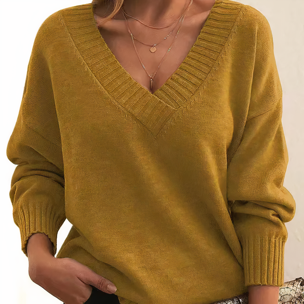 Classic V-Neck Knitted Sweater for Women
