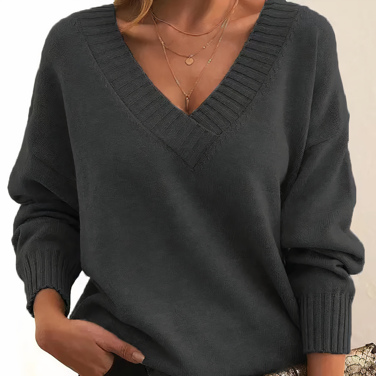 Classic V-Neck Knitted Sweater for Women