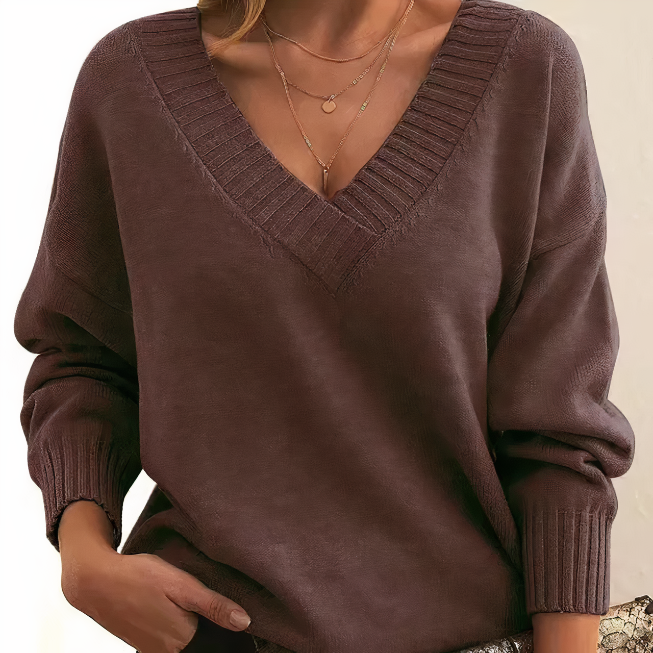 Classic V-Neck Knitted Sweater for Women