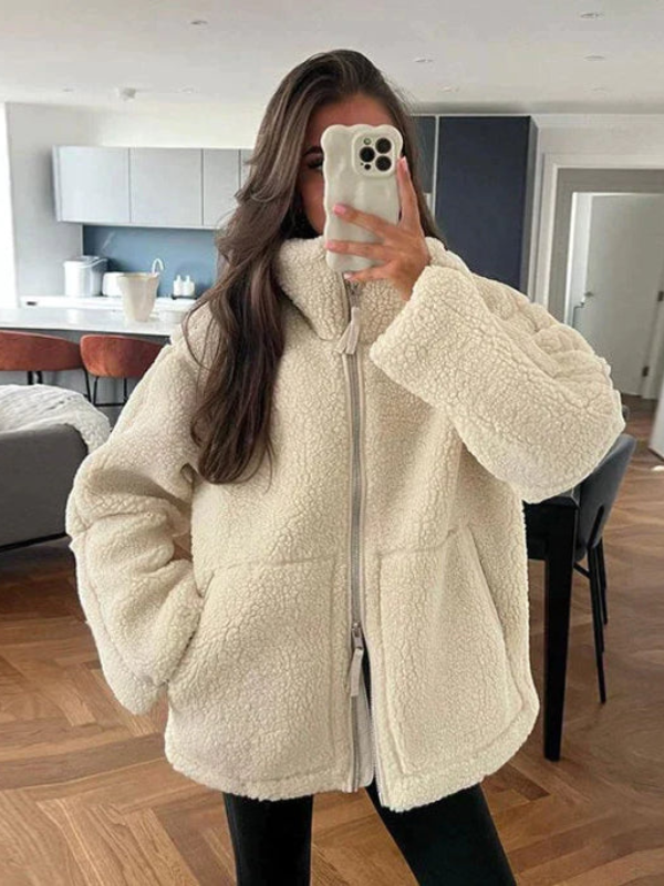 Oversized Sherpa Fleece Zip Jacket for Women