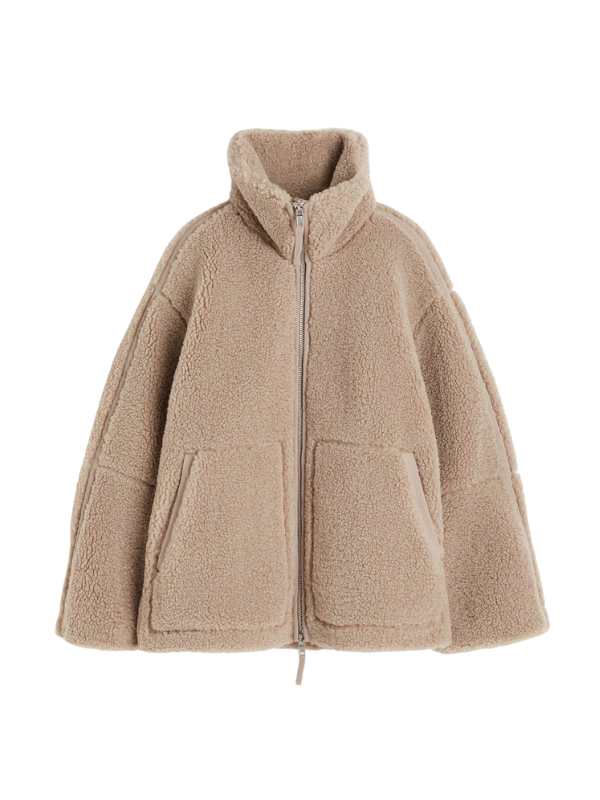 Oversized Sherpa Fleece Zip Jacket for Women