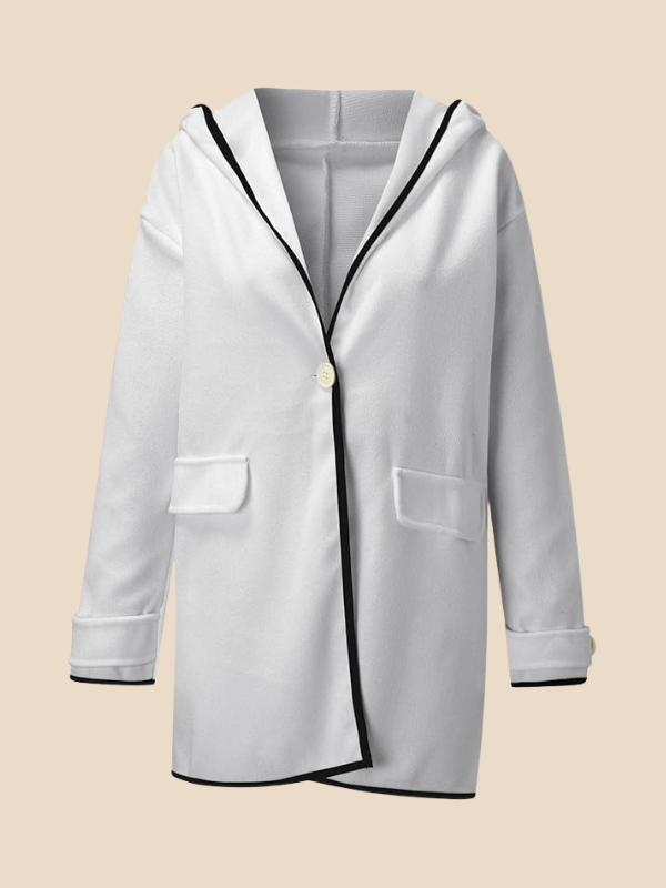 Women’s Hooded Wool Blend Cape Coat – Elegant Button Poncho Jacket