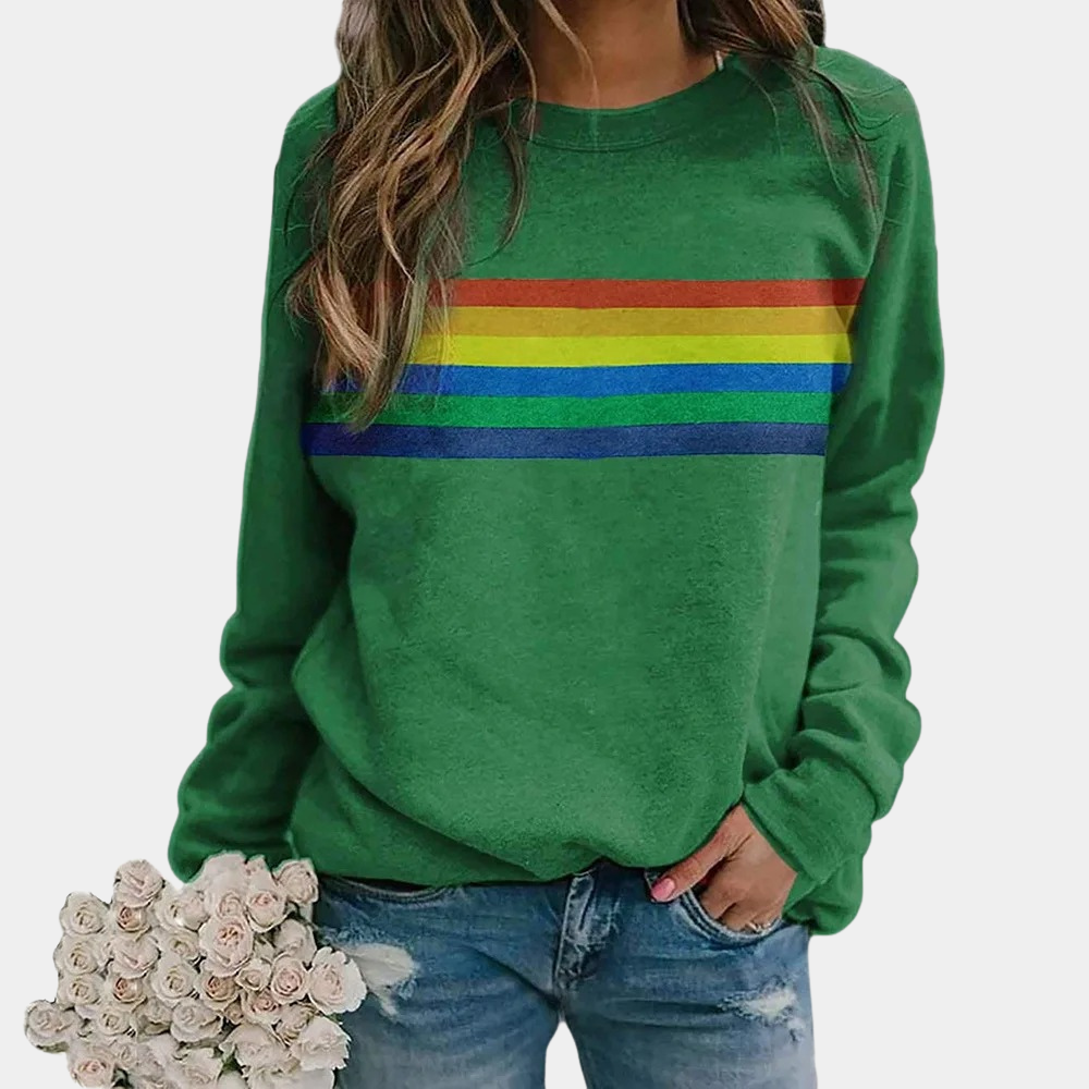 Rainbow Stripe Pullover Sweatshirt for Women