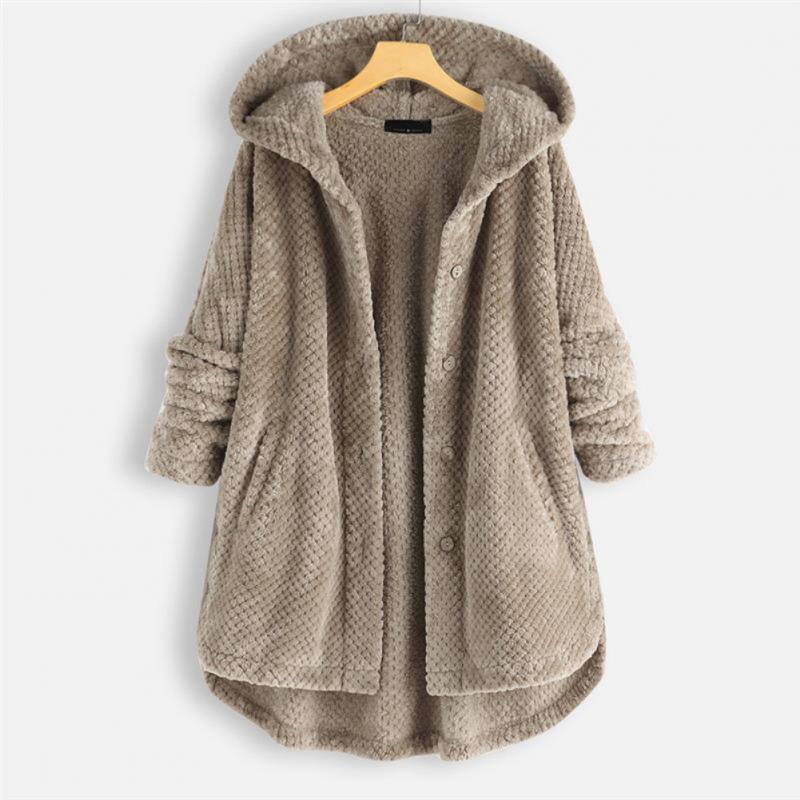Button-Up Hooded Fleece Coat