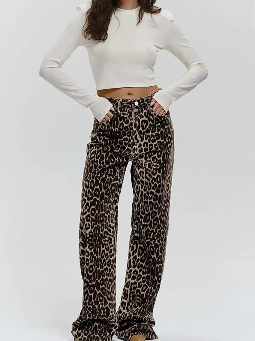 Leopard Print Wide-Leg Pants for Women