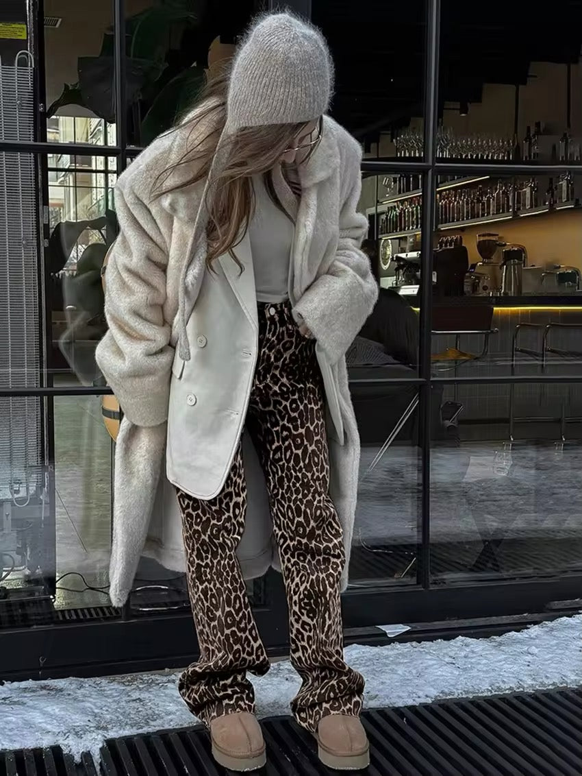 Leopard Print Wide-Leg Pants for Women