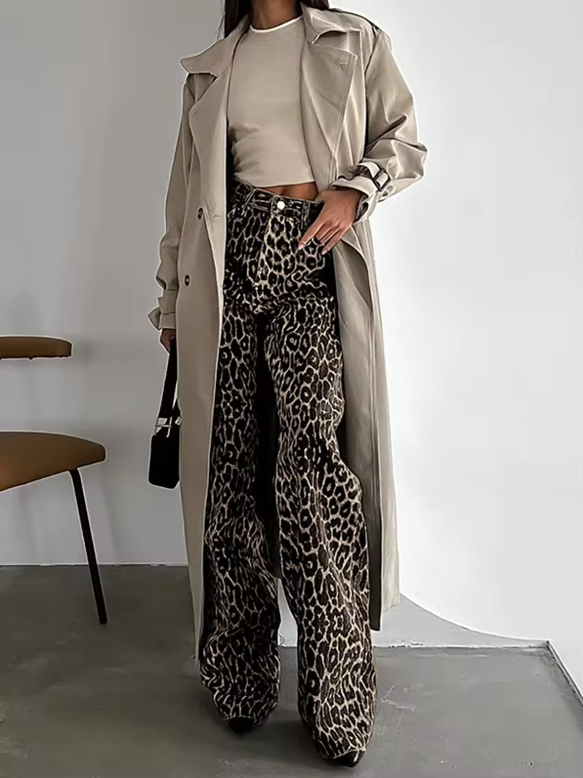 Leopard Print Wide-Leg Pants for Women