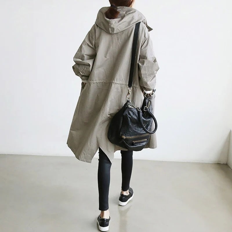 Oversized Hooded Trench Coat with Button Front