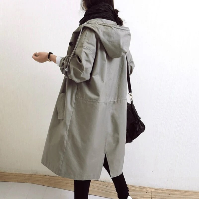 Oversized Hooded Trench Coat with Button Front