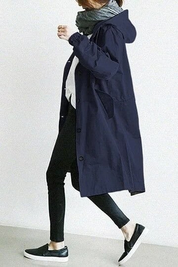 Oversized Hooded Trench Coat with Button Front