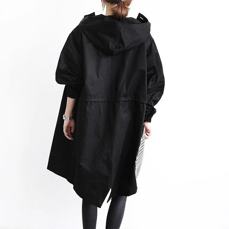 Oversized Hooded Trench Coat with Button Front