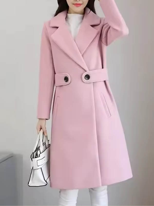 Classic Wool-Blend Long Coat with Lapel Collar