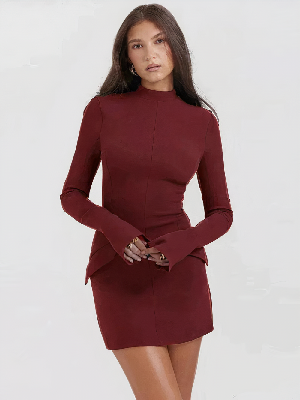 Long Sleeve Mock Neck Bodycon Mini Dress for Women