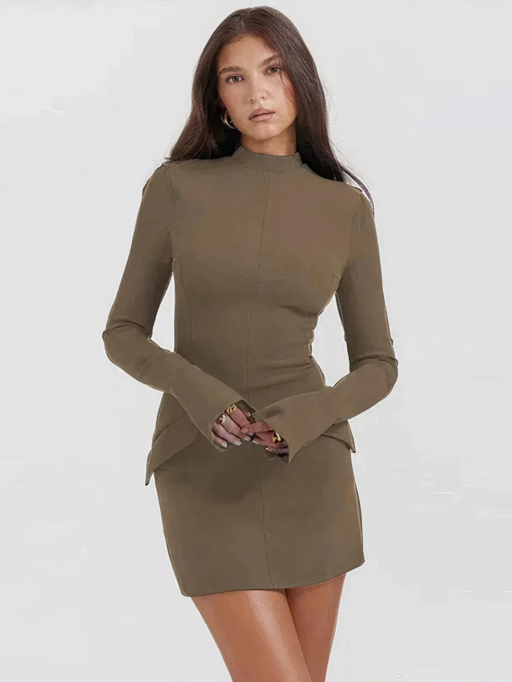 Long Sleeve Mock Neck Bodycon Mini Dress for Women