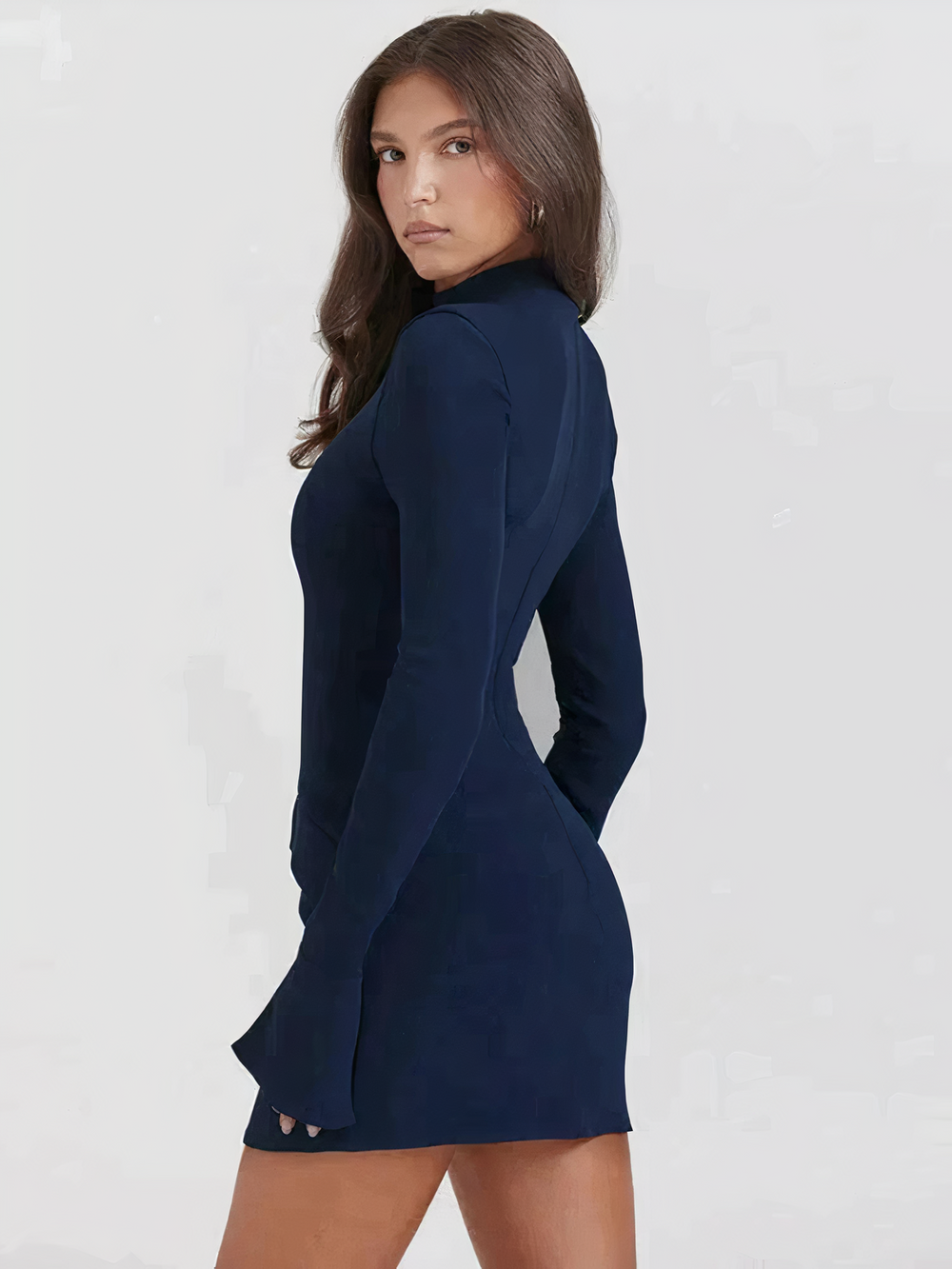 Long Sleeve Mock Neck Bodycon Mini Dress for Women