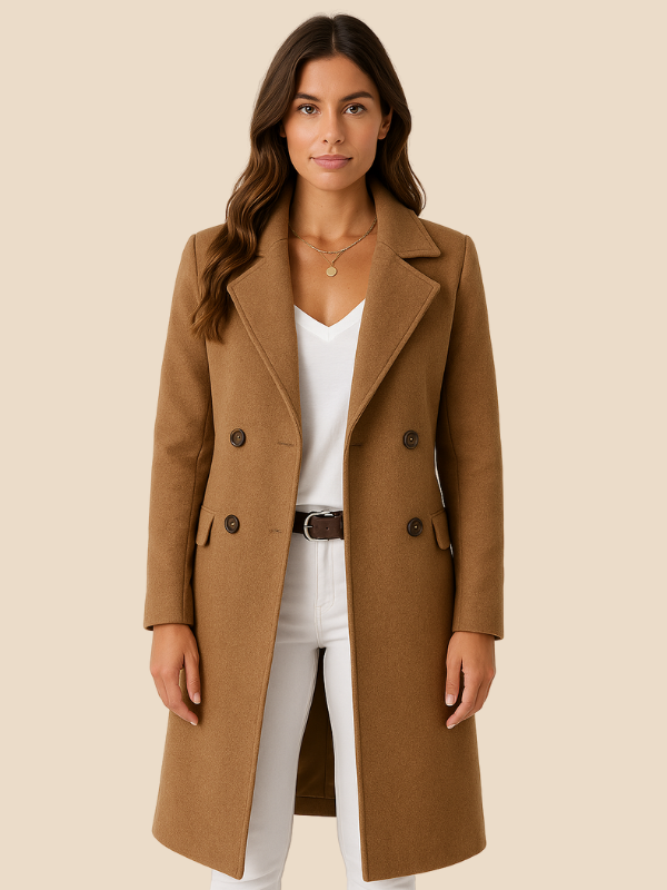 Double-Breasted Wool Blend Coat