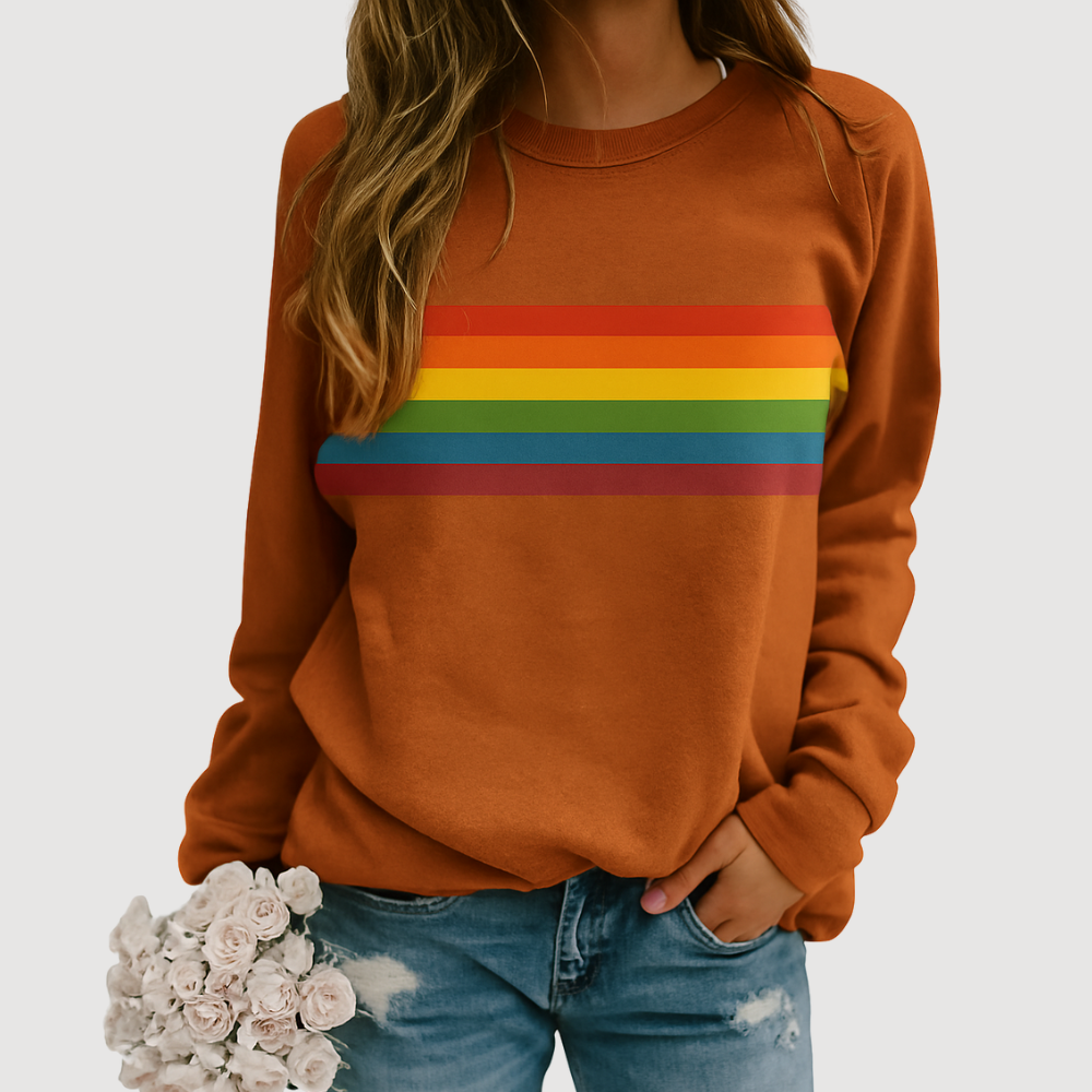 Rainbow Stripe Pullover Sweatshirt for Women