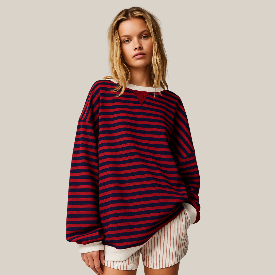Oversized Striped Long Sleeve Tee for Women