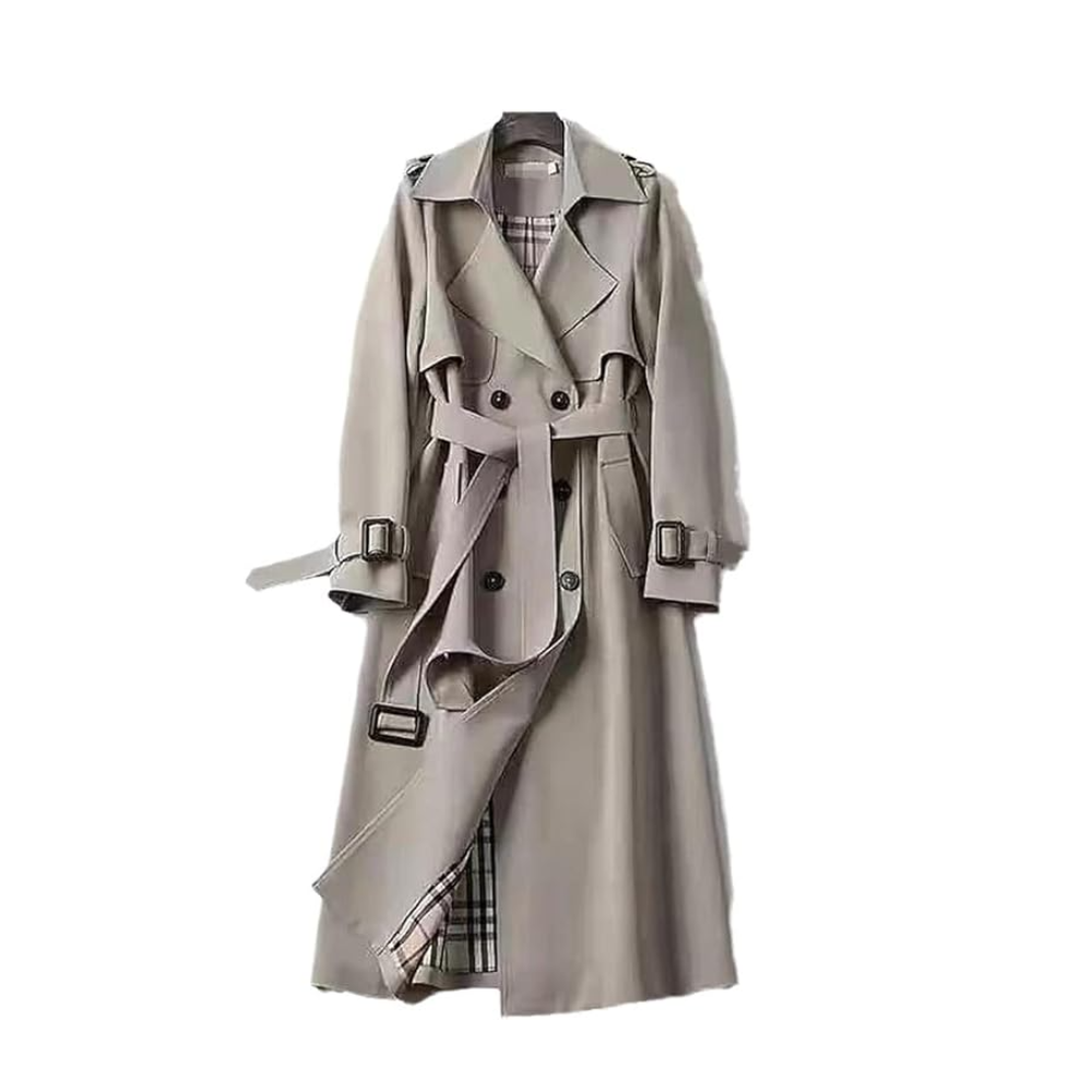 Classic Double-Breasted Long Trench Coat with Belt