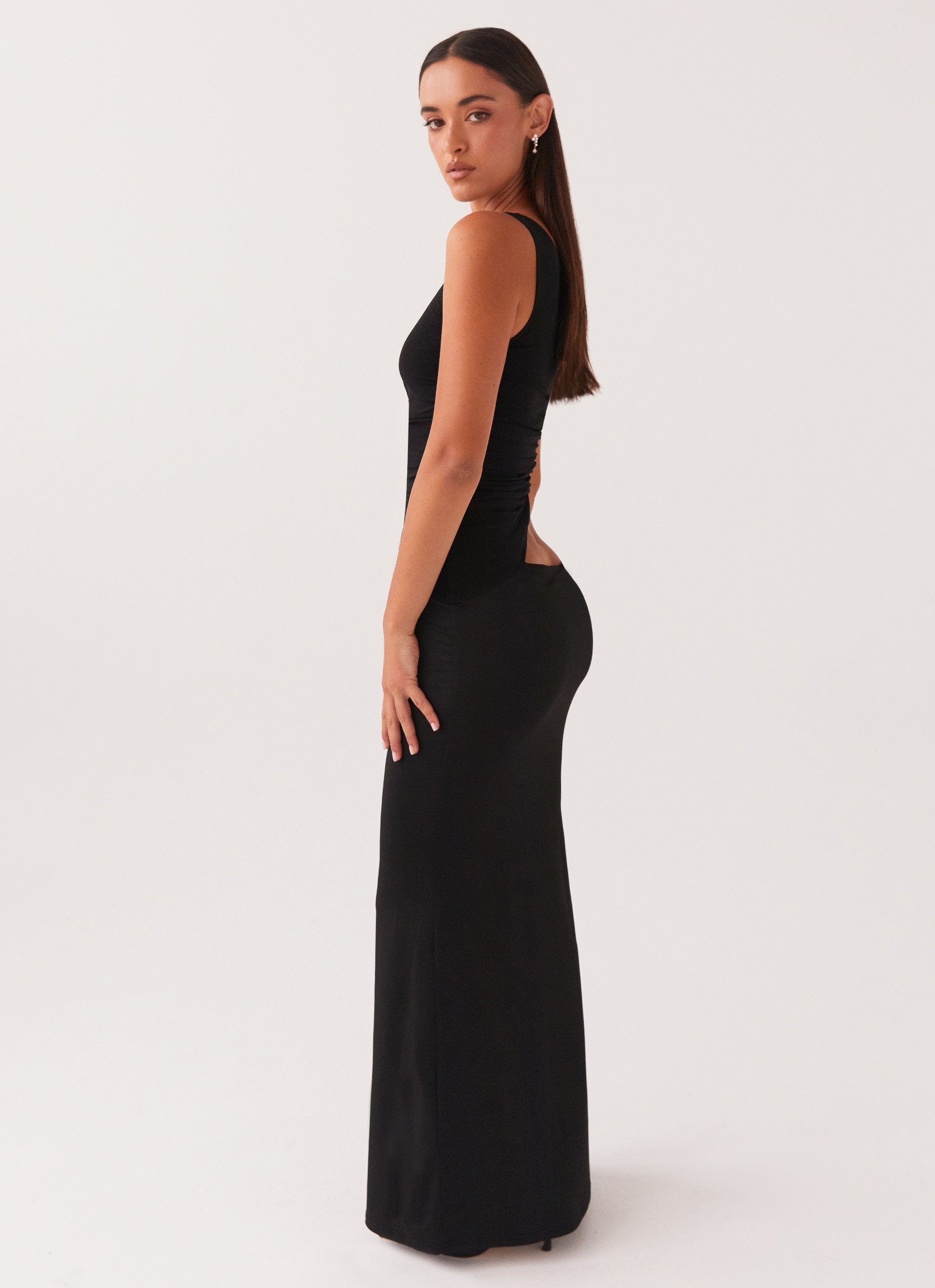 One-Shoulder Cut-Out Maxi Dress with Bodycon Fit
