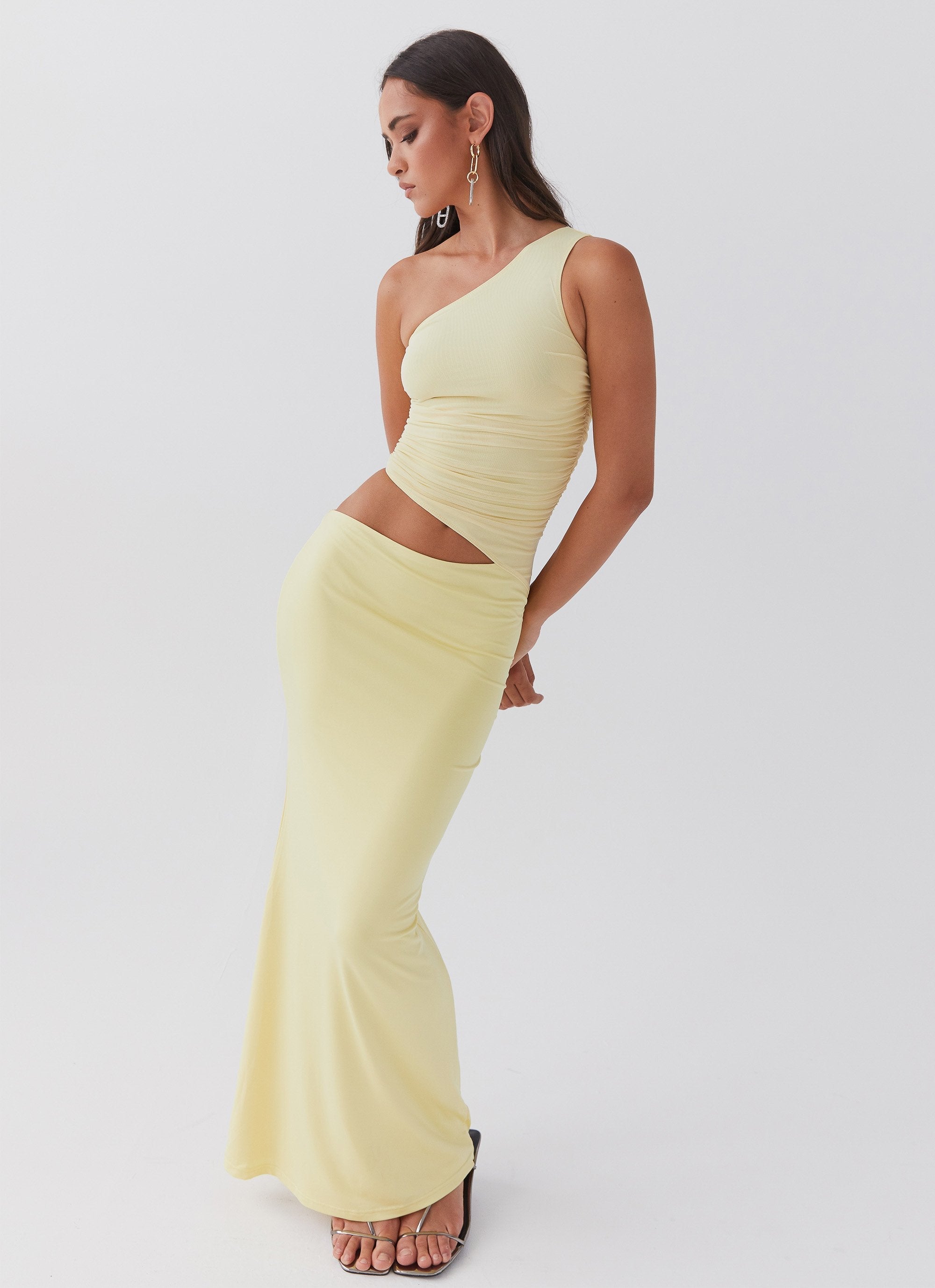 One-Shoulder Cut-Out Maxi Dress with Bodycon Fit