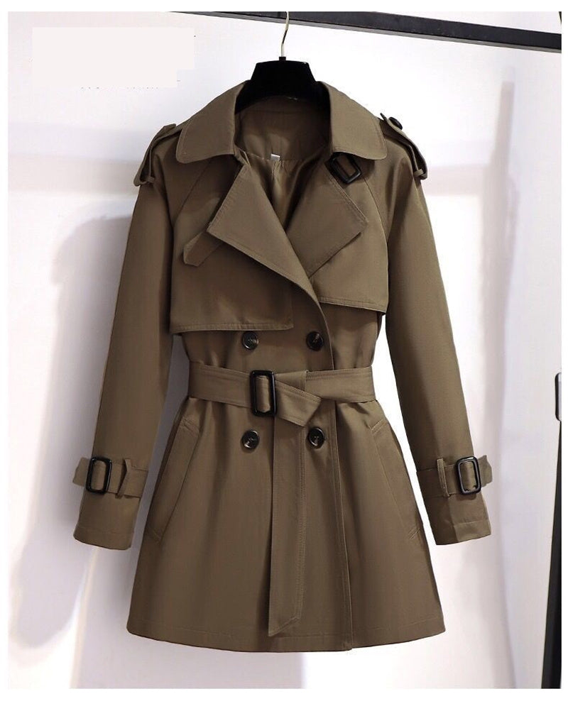 Short Belted Trench Coat with Double-Breasted Design