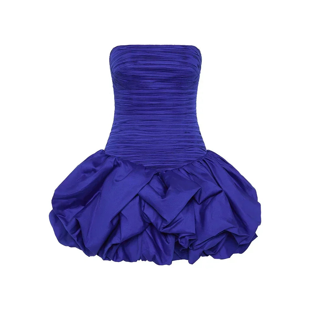 Blue and White Floral Strapless Mini Dress – Elegant Party Outfit