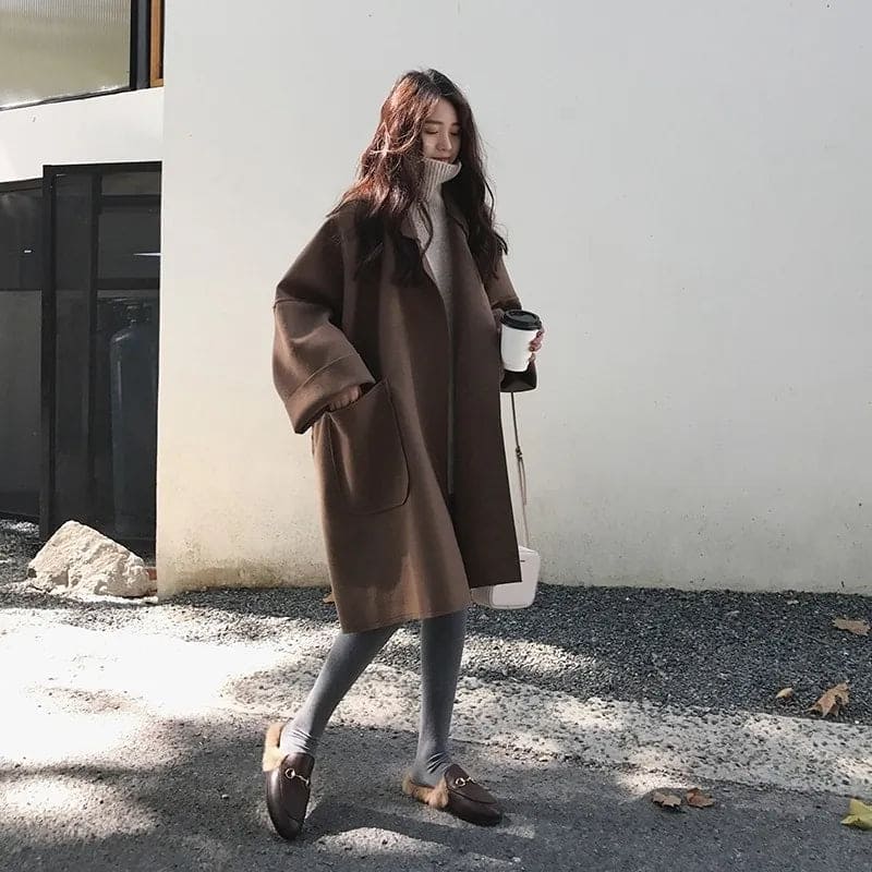 Oversized Cocoon Wool Coat with Drop Shoulders