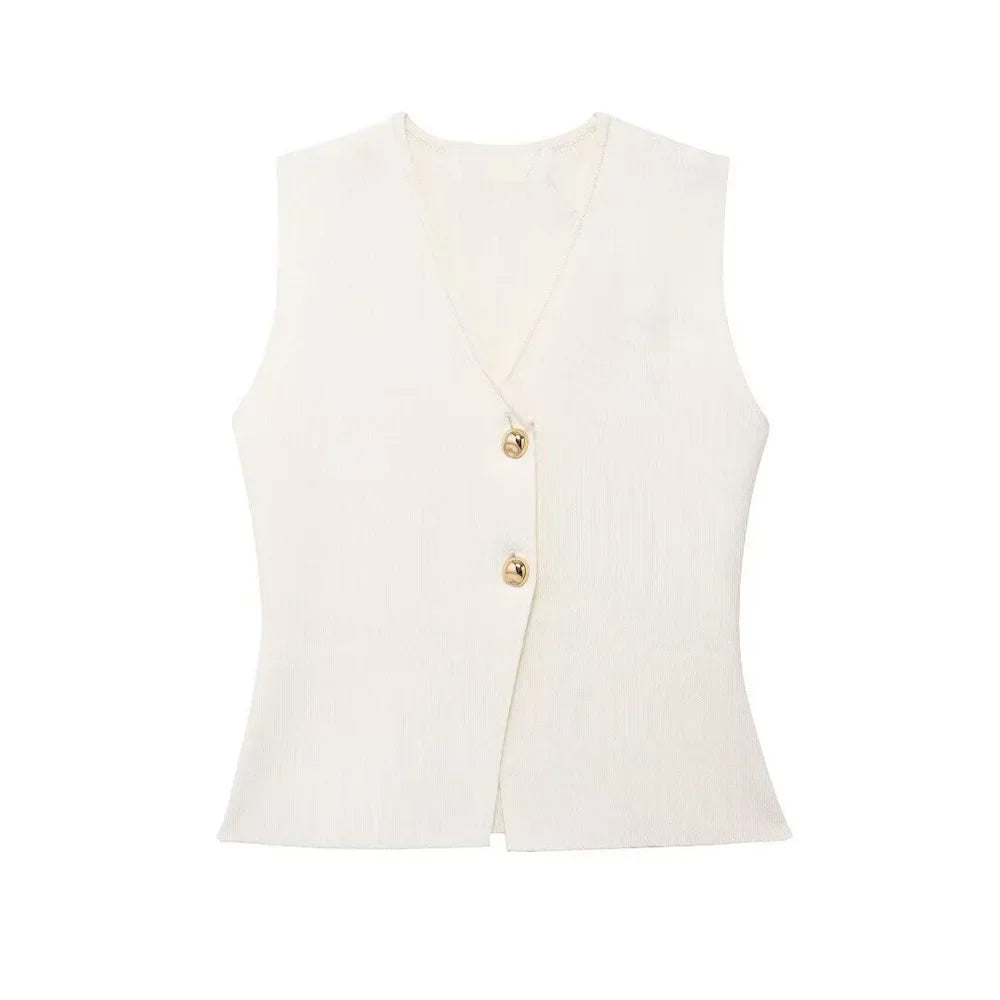 Elegant Sleeveless Tailored Button Vest for Women