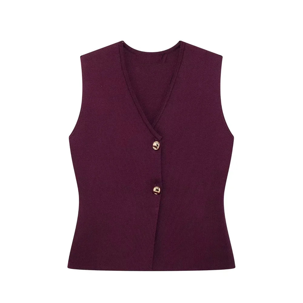 Elegant Sleeveless Tailored Button Vest for Women
