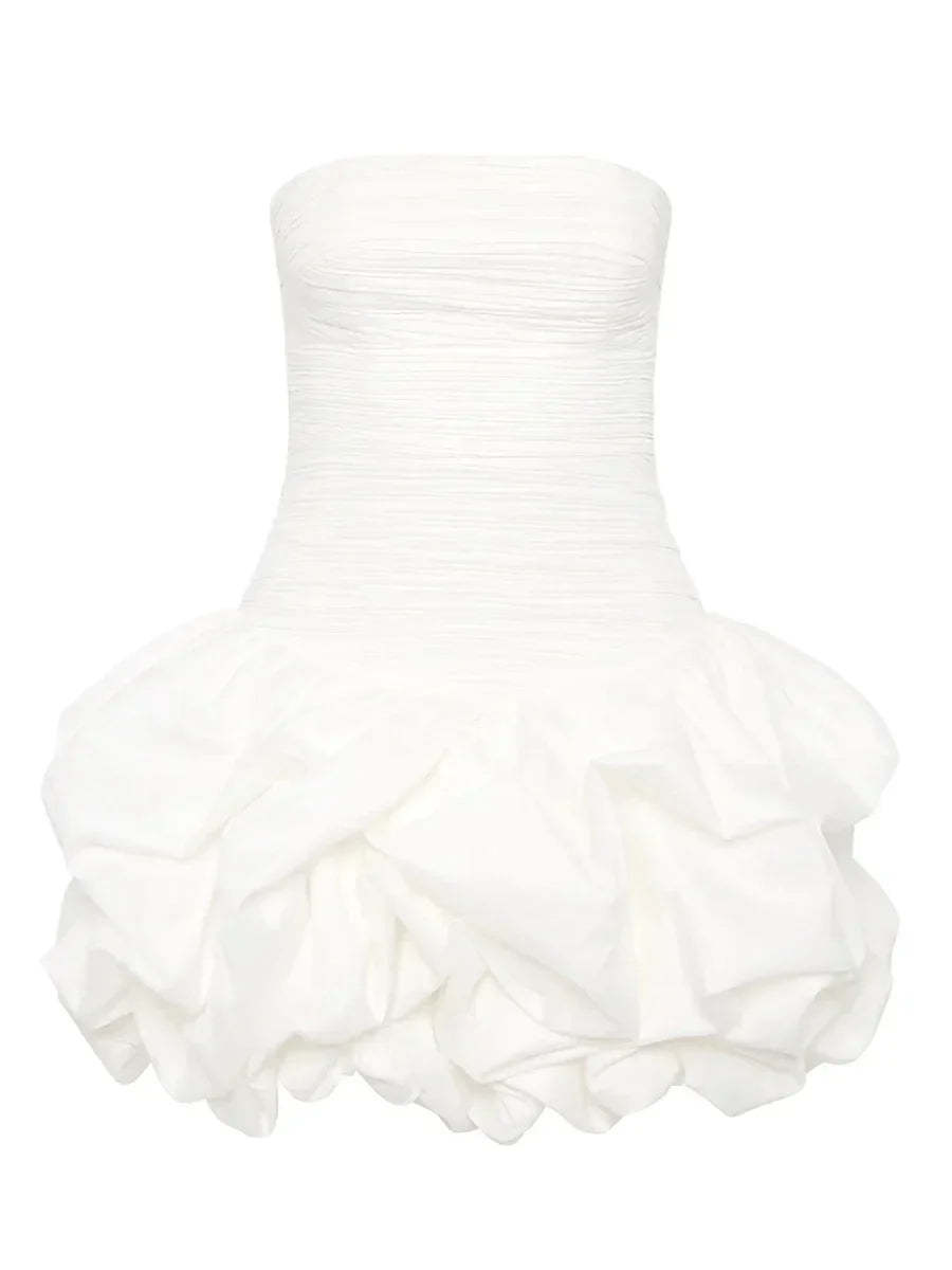 Blue and White Floral Strapless Mini Dress – Elegant Party Outfit