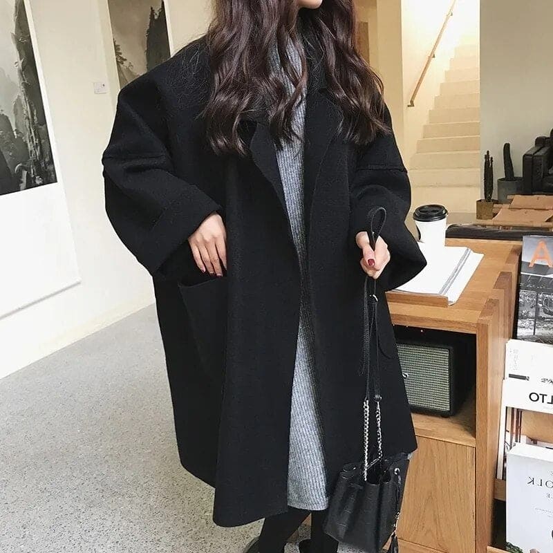 Oversized Cocoon Wool Coat with Drop Shoulders