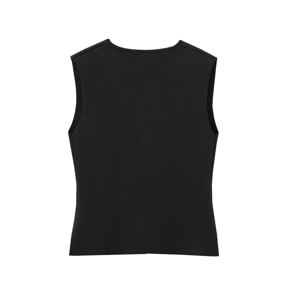 Elegant Sleeveless Tailored Button Vest for Women