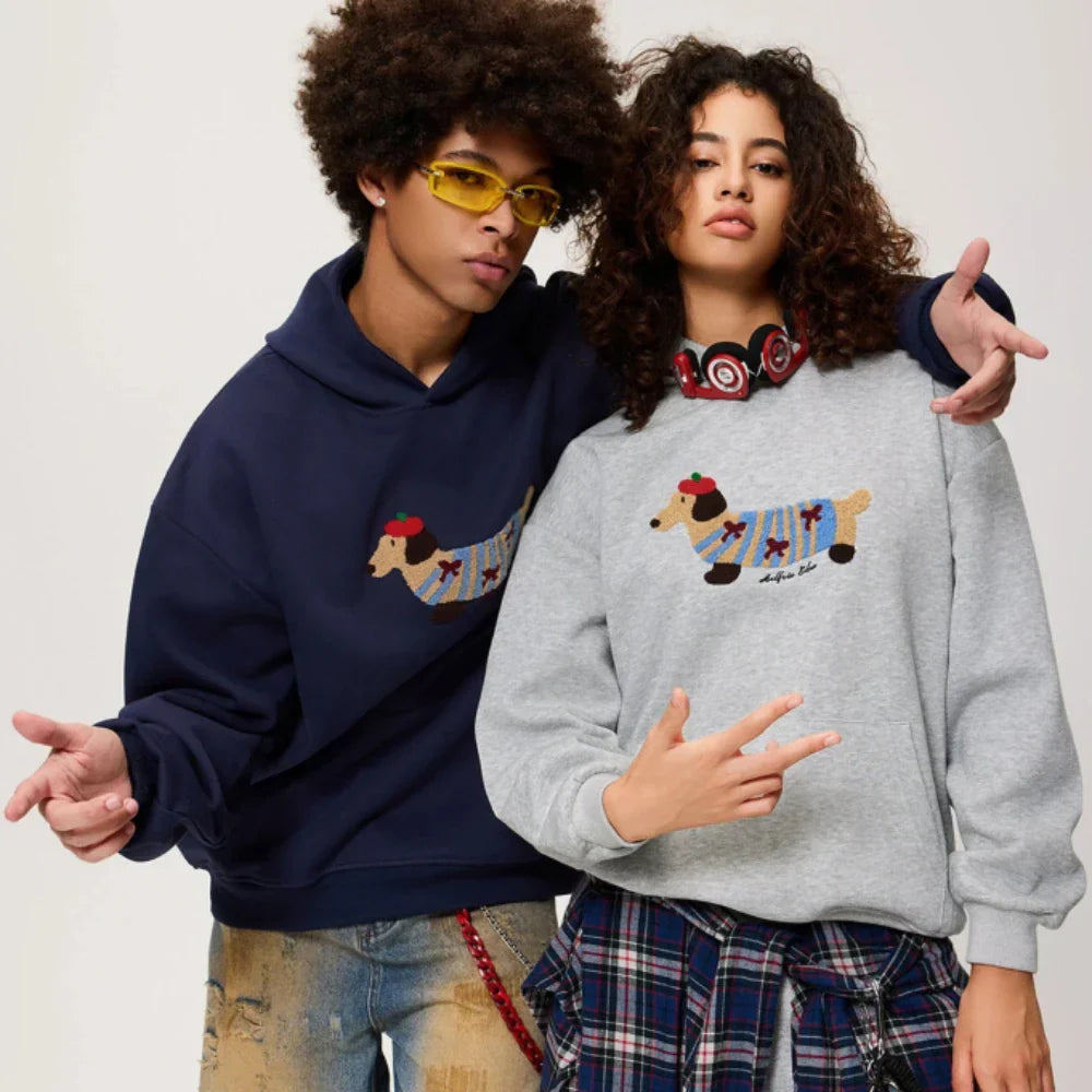 Playful Embroidered Dachshund Hoodie