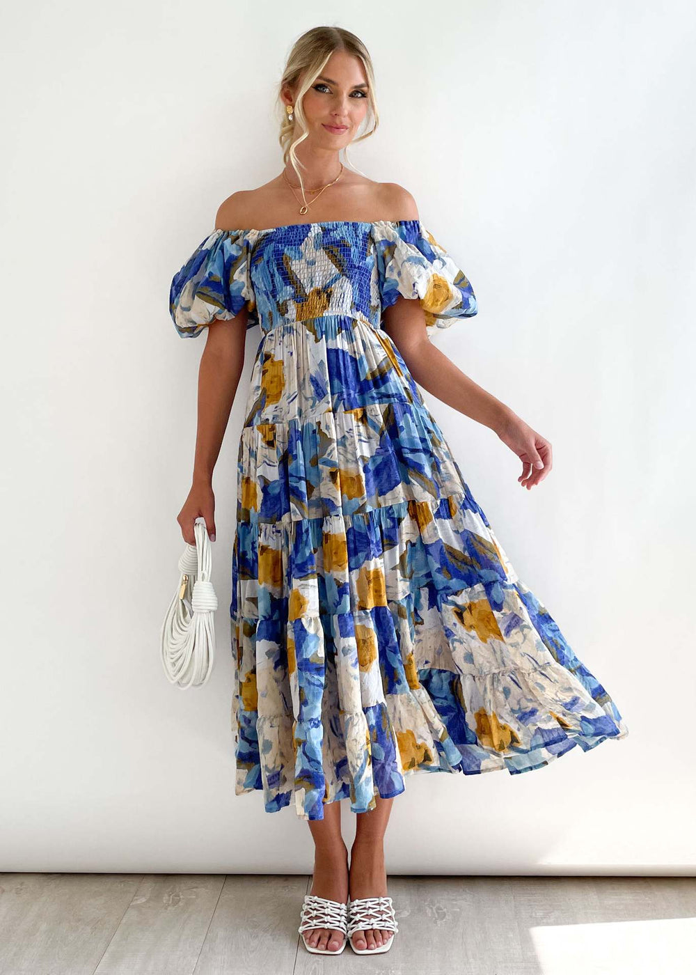 Off-Shoulder Floral Midi Dress for Women
