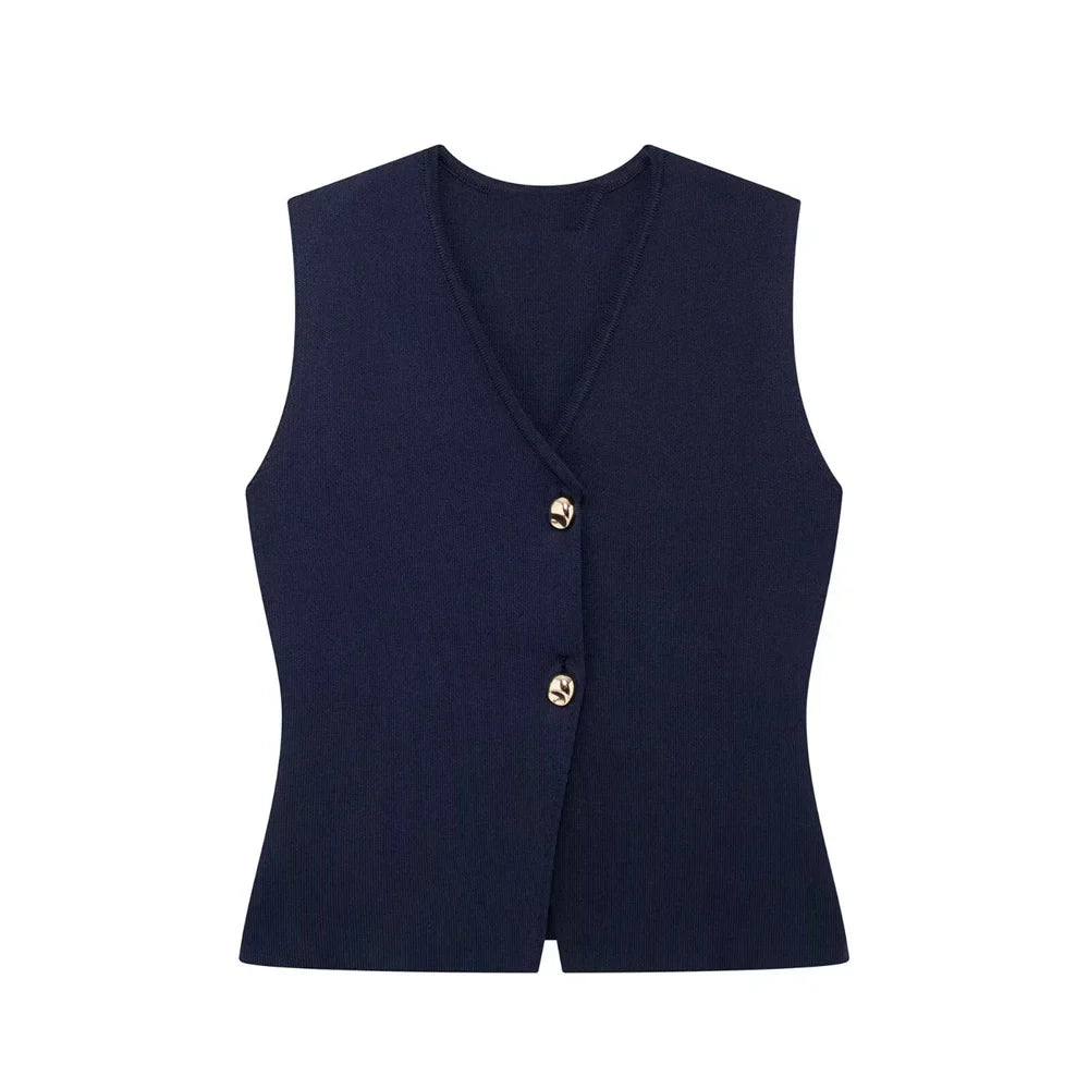 Elegant Sleeveless Tailored Button Vest for Women