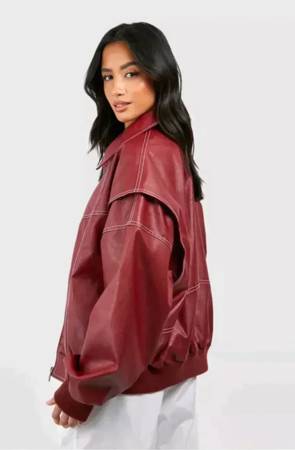 Oversized Faux Leather Jacket for Women
