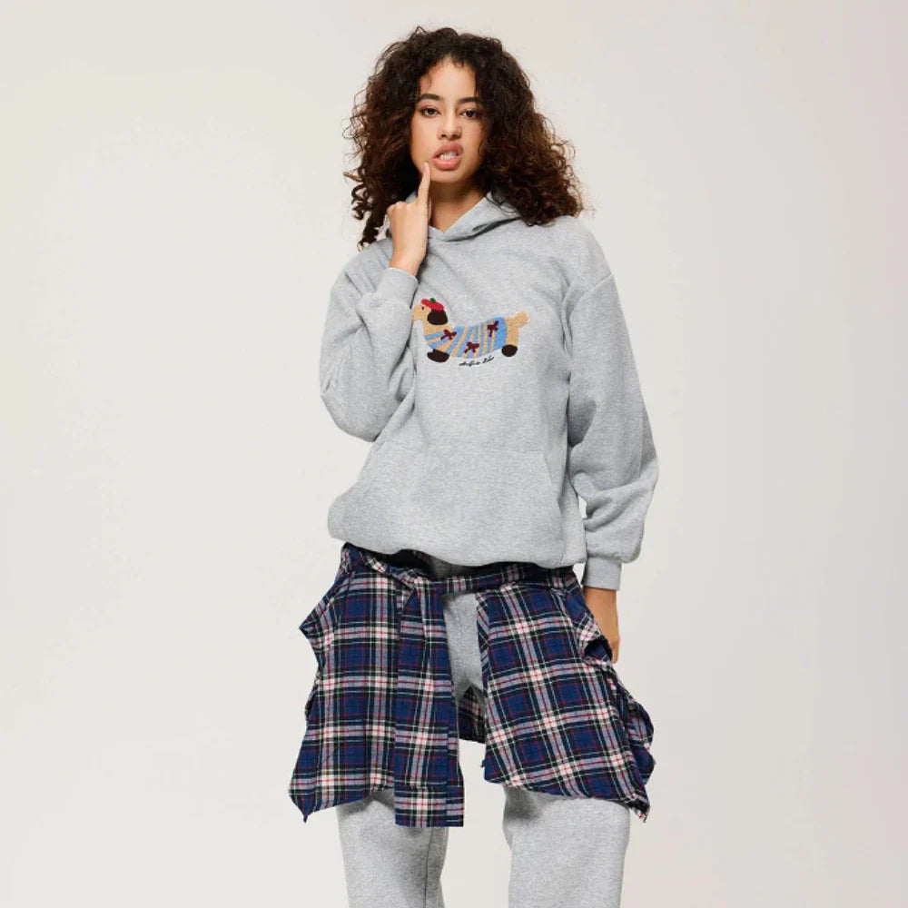 Playful Embroidered Dachshund Hoodie