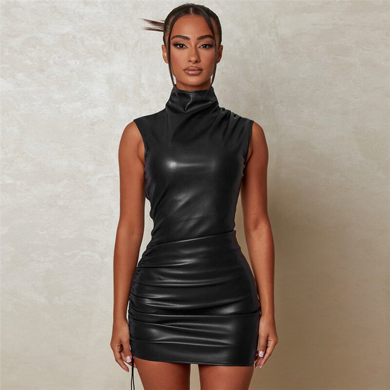 Sleeveless Faux Leather Bodycon Mini Dress for Women