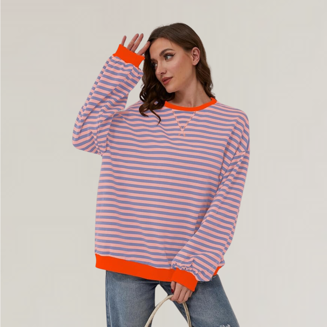 Oversized Striped Long Sleeve Shirt for Women
