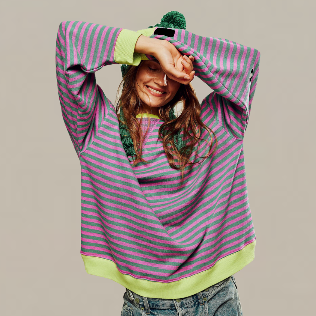 Oversized Striped Long Sleeve Shirt for Women