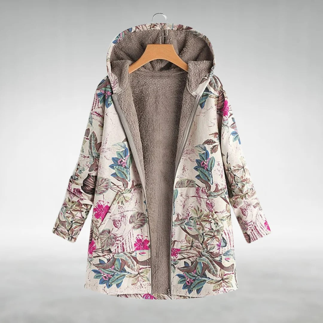 Floral Fleece-Lined Hooded Coat